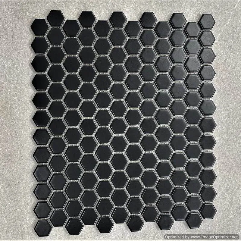 Hexagon Black Matt Porcelain Mosaic Sheet 7582