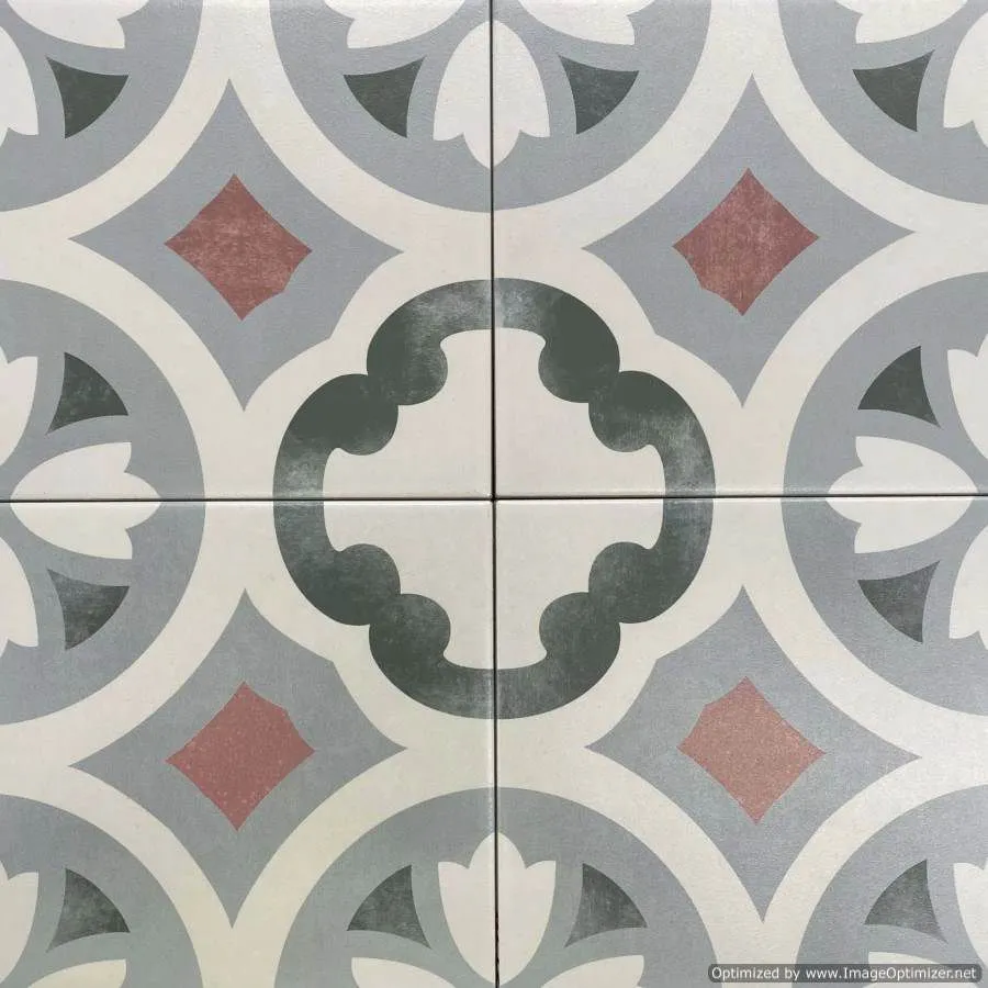 Retro Mixed Colour Matt Patterned Non Rectified Glazed Porcelain Wall & Floor Tile 200x200mm 3446